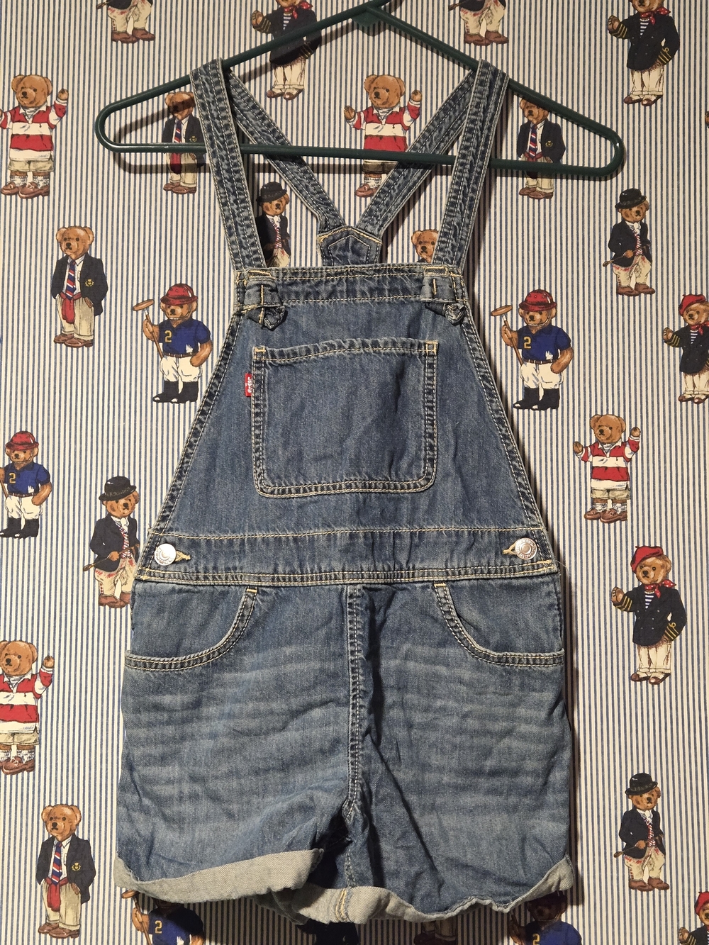 Levi's Girls Blue Denim Shortall Overalls Knot Strap 12 Regular